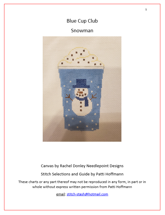332 Blue Cup Stitch Guide- Snowman- Stitch Guide and Thread Kit