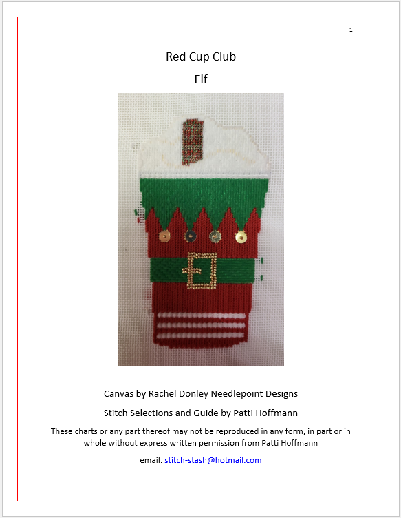 321 Red Cup Stitch Guide- Elf- Stitch Guide and Thread Kit