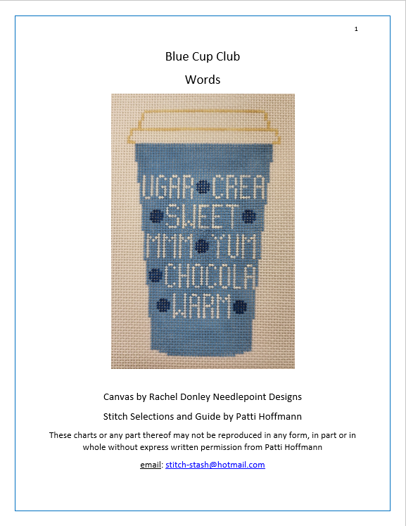 337 Blue Cup Stitch Guide- Words- Stitch Guide and Thread Kit