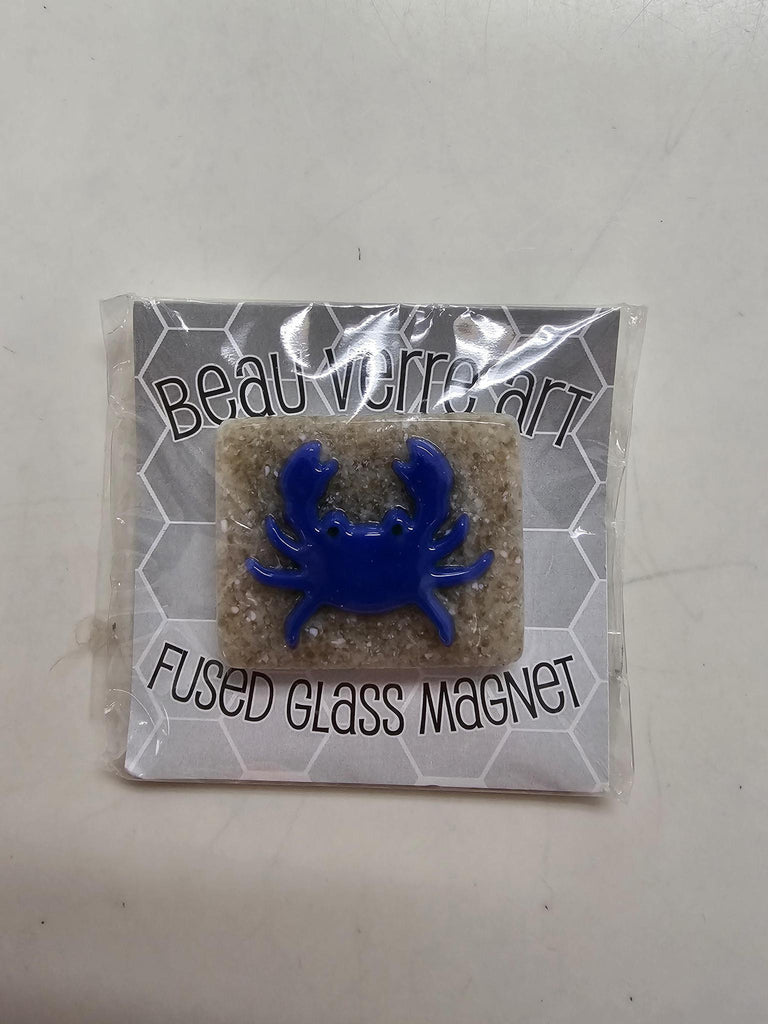 BVA Blue crab on sand fused glass magnet