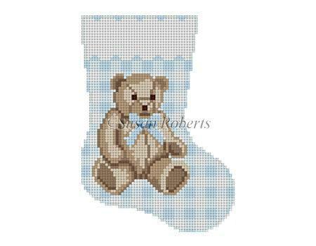 5421 Gingham Teddy, blue mini stocking