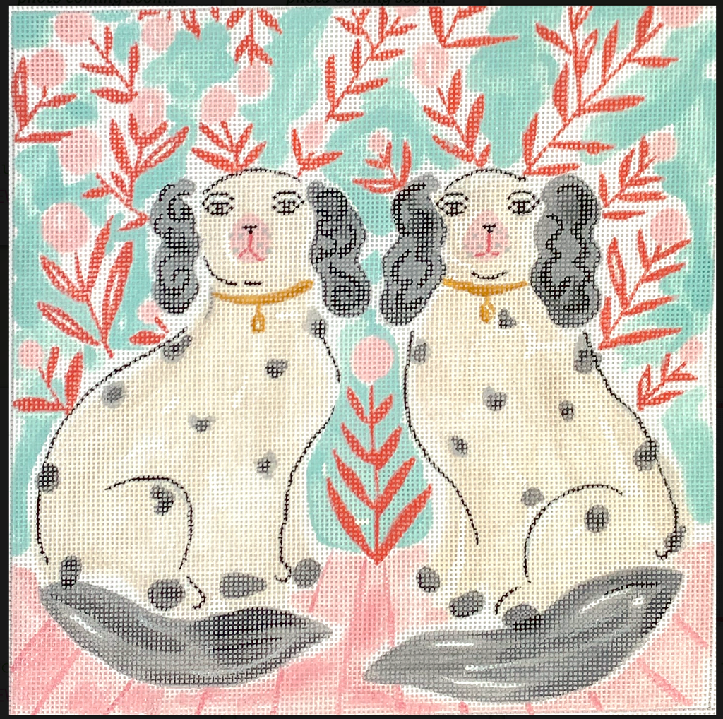 LB-PL-09 Lindsay Brackeen – Staffordshire Dogs w/ Floral Wallpaper
