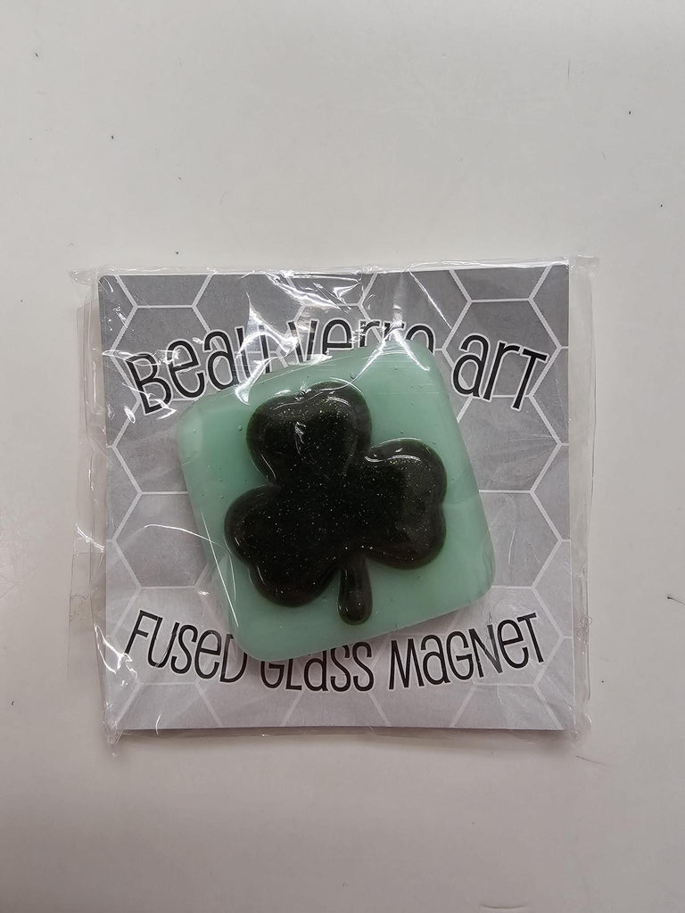 BVA Shamrock on green fused glass magnet