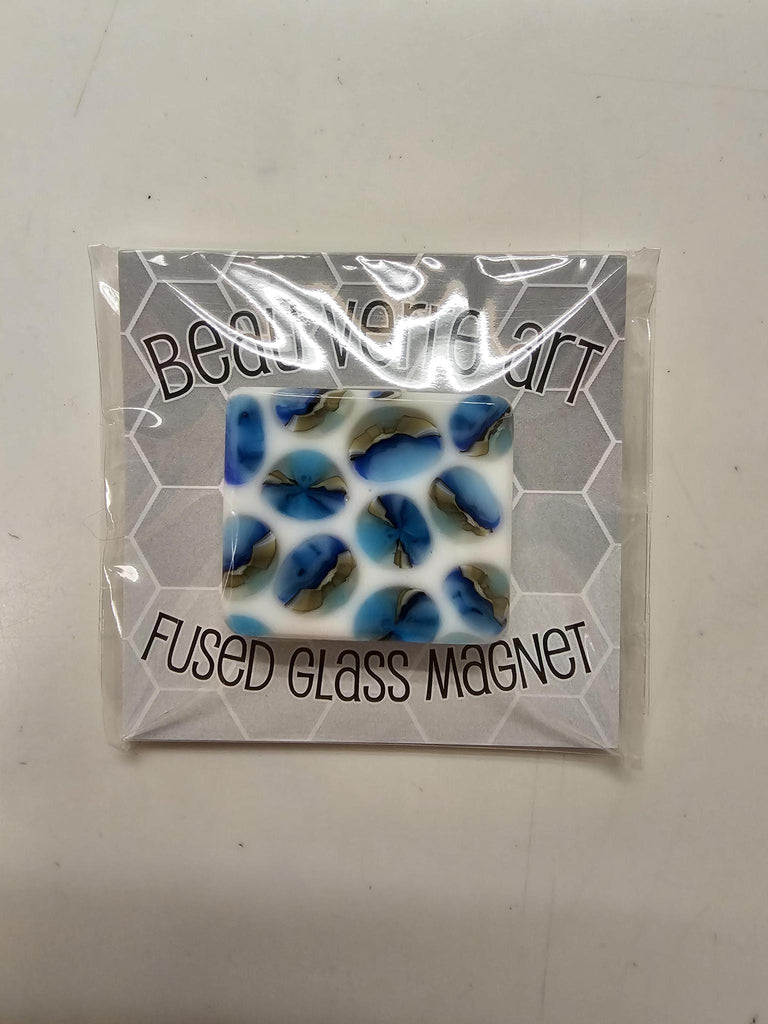 BVA Seashells on white fused glass magnet