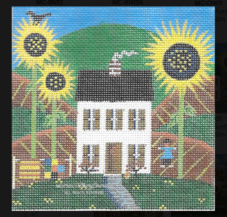 MCFS01 Folk Art Square: White House w/ Sunflowers