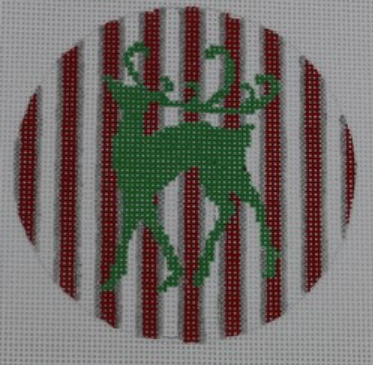 KKO117 Green reindeer on red stripe