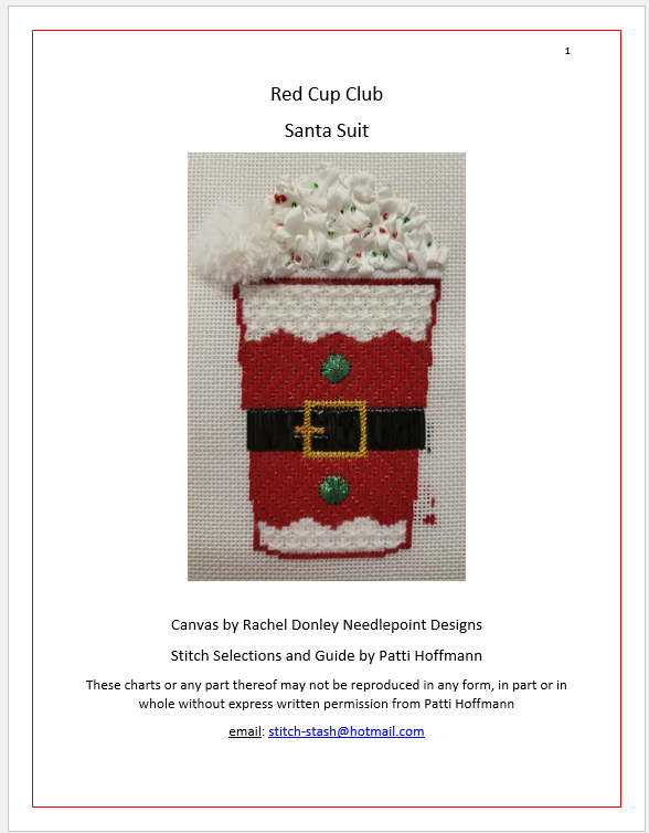 Red Cup- Santa Suit Stitch Guide and Thread Kit