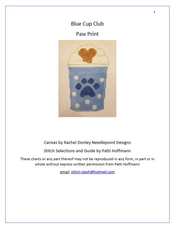 333 Blue Cup Stitch Guide- Pup Paw Print- Stitch Guide and Thread Kit