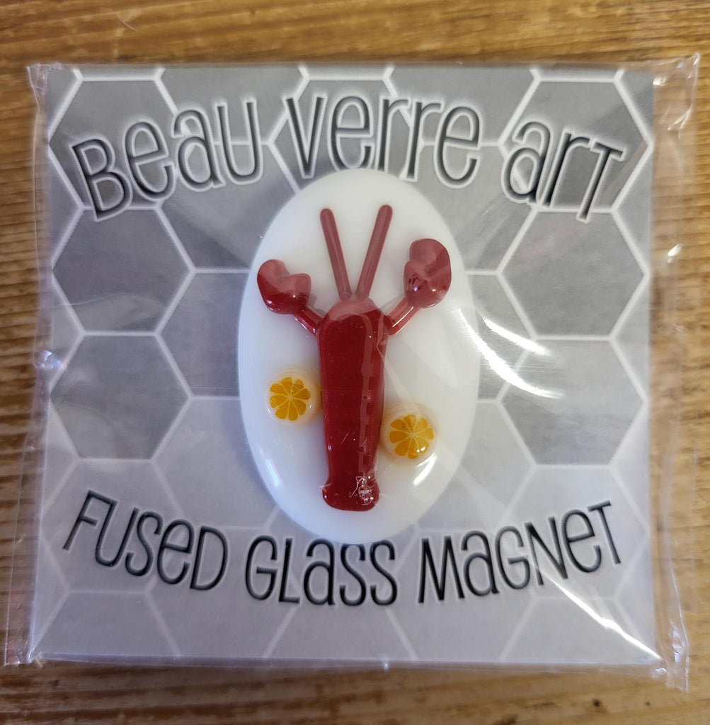 BVA Lobster with lemons fused glass magnet
