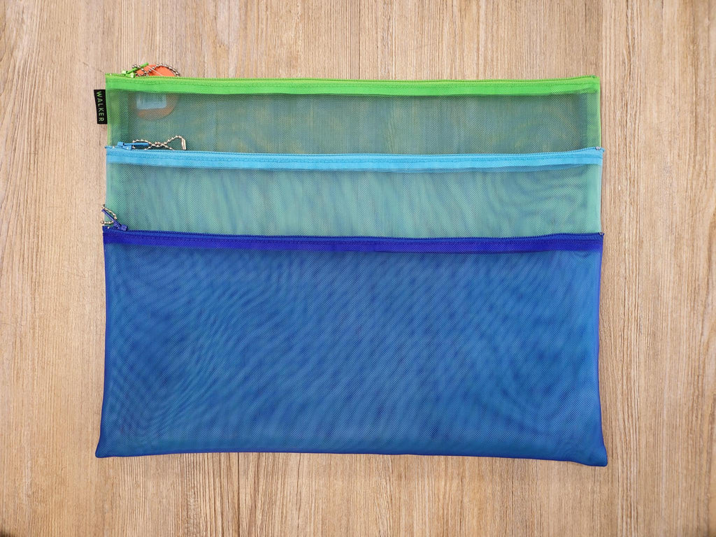 3-zip mesh bag green/lt. blue/dk. blue