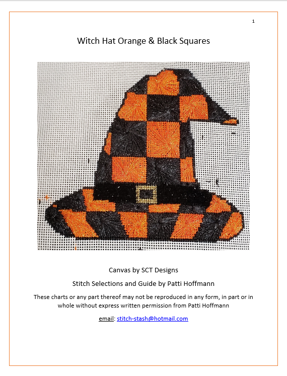 Witch Hat Orange & Black Squares - stitch guide and thread kit