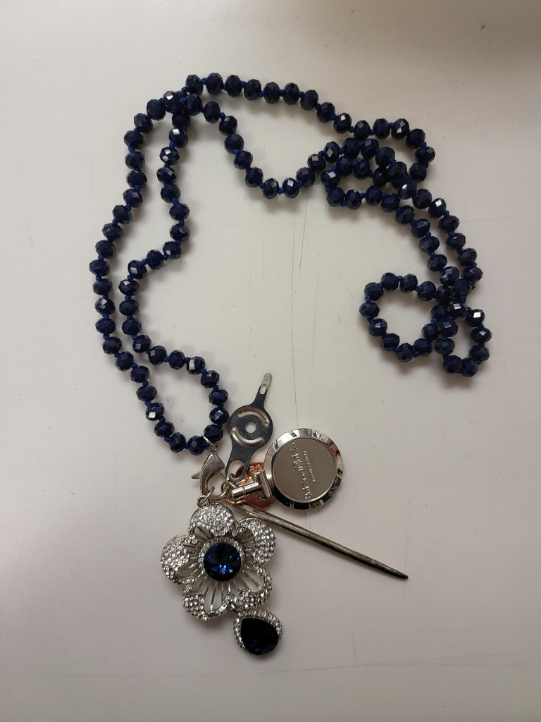 Navy Bead and Diamond Necklace