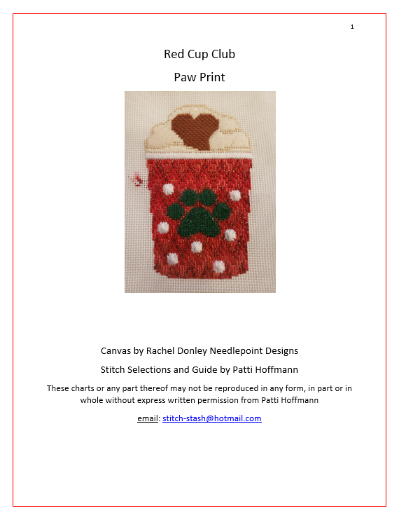 233 Red Cup Stitch Guide- Pup Paw Print- Stitch Guide and Thread Kit